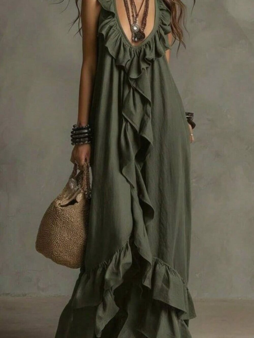 Olive Green Bohemian Women's Dress